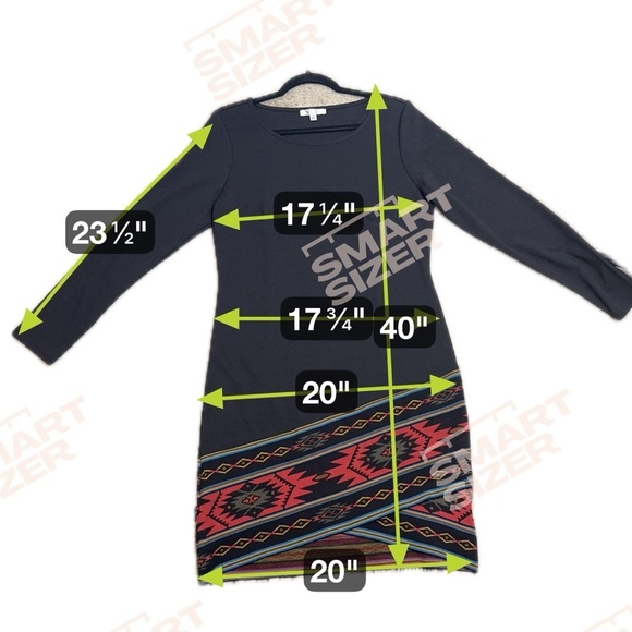 Knit Black Scoop Neck Southwestern Knee Length Shift Dress Tribal Print Hem - Picture 8 of 8
